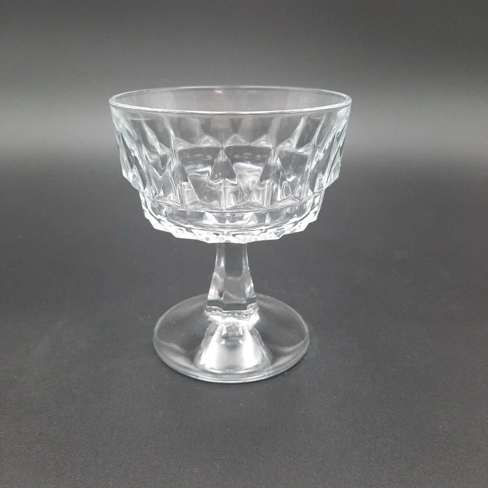 Arcoroc‎ France Arctic Pattern Glass Dessert Champagne Set Of 5 Pressed Crystal